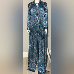 M Stephanie Seymour Rare Vintage 90’s Blue Paisley Satin Pajama Set